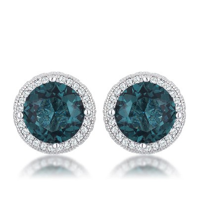 Slickblue Stunning Blue-Green/Clear CZ Halo Earrings – Rhodium-Plated, Cubic Zirconia, Timeless Studs for Women