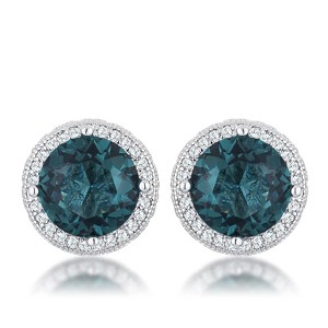 Slickblue Stunning Blue-Green/Clear CZ Halo Earrings – Rhodium-Plated, Cubic Zirconia, Timeless Studs for Women - 1 of 3