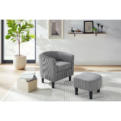 CAVINAS Accent Chairs for Bedroom, Modern Accent Chair, Upholstered Arm Chair Corduroy Single Sofa Chair with Ottoman Foot Rest Comfy Armchair