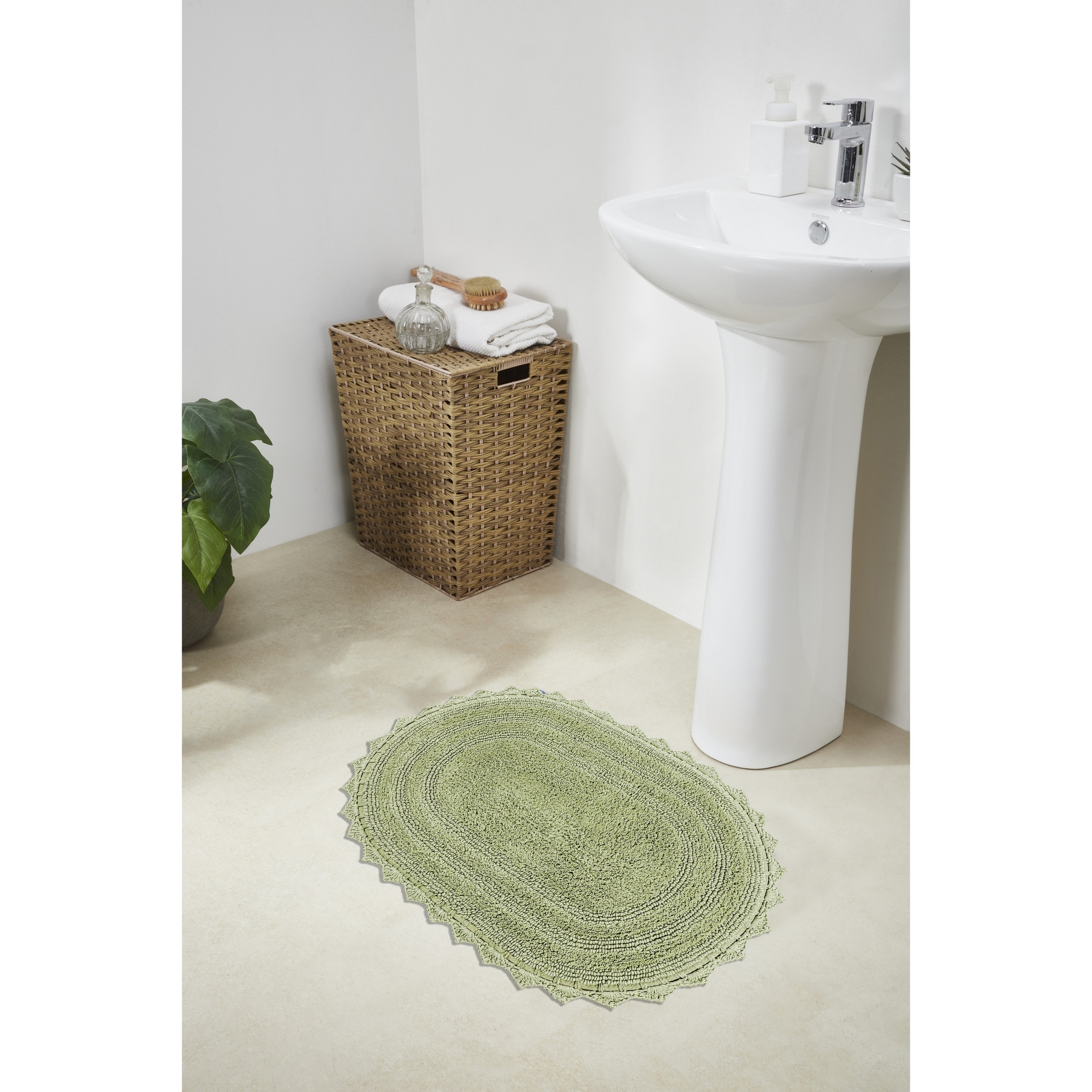 Better Trends Lilly Crochet 100% Cotton Tufted Reversible Bath Rug 17" x 24" Oval - Sage