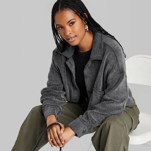 Women's Fleece Shacket - Wild Fable™ Charcoal Gray XXS