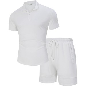 Clearlove Mens Athletic Sets  2 Piece Lounge Sets Mock Neck Quater Zip T-Shirts Drawstring Pocketed Shorts - 1 of 4