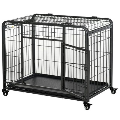 Resenkos Dog House, Pet House,Dog Cave,Folding Design Metal Dog Crate & Heavy Duty Kennel with Removable Tray 4 Locking Wheels Dark Grey