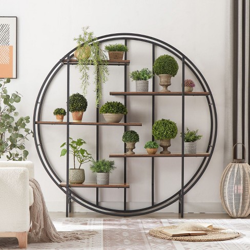 67''w X 11.8''d X 67''h, Round 5-tier Metal Plant Stand Bookcase ...