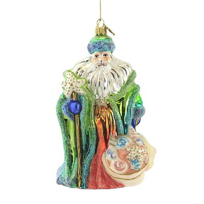 Huras 7.5" Neptune Santa Ornament Shells Starfish Ocean  -  Tree Ornaments