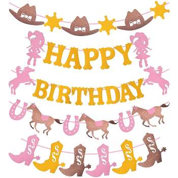 Meant2tobe Cowgirl Theme Birthday Party Supplies for Girls - Pink