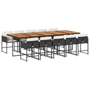 vidaXL 11-Piece Patio Dining Set with Cushions - Poly Rattan Black/Acacia Wood - Outdoor/Garden/Backyard/Patio - 1 of 4