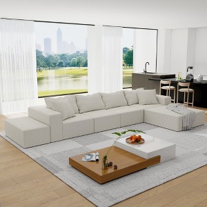 Oversized 132" Chenille Modular L-Shaped Sectional Sofa with 6 Pillows, 6-Piece Free combination, No Assembly Required - 1 of 4