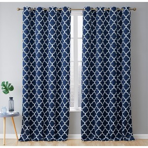 HLC.ME Lattice Print Design Curtains Light Reducing Insulating Grommet Window Treatments Curtains - Set of 2 - 1 of 4