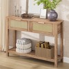 Farmhouse Console Table, 43 Inch Rattan Sofa Table with 2 Drawers and Open Shelf, Narrow Entryway Table for Hallway, Entrance, Living Room - 2 of 4
