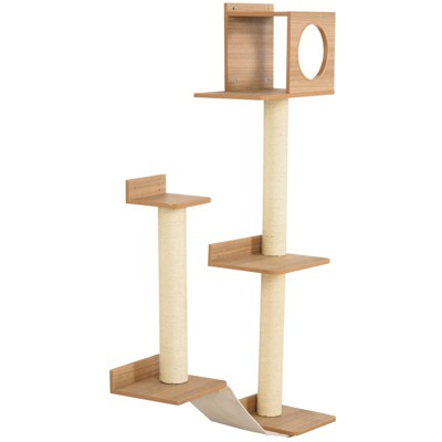 VisioGear 61In Wall-Mounted Multi-Level Cat Tree, Cat Activity Tower with Scratching Posts, Yellow, 61.5"*61.5"*61.5"