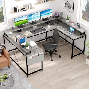 Nasitip 78.8" U-Shaped Desk w/Power Outlets, LED Lights & Monitor Stand – Reversible L-Shaped Office/Gaming Desk w/Storage - 1 of 4