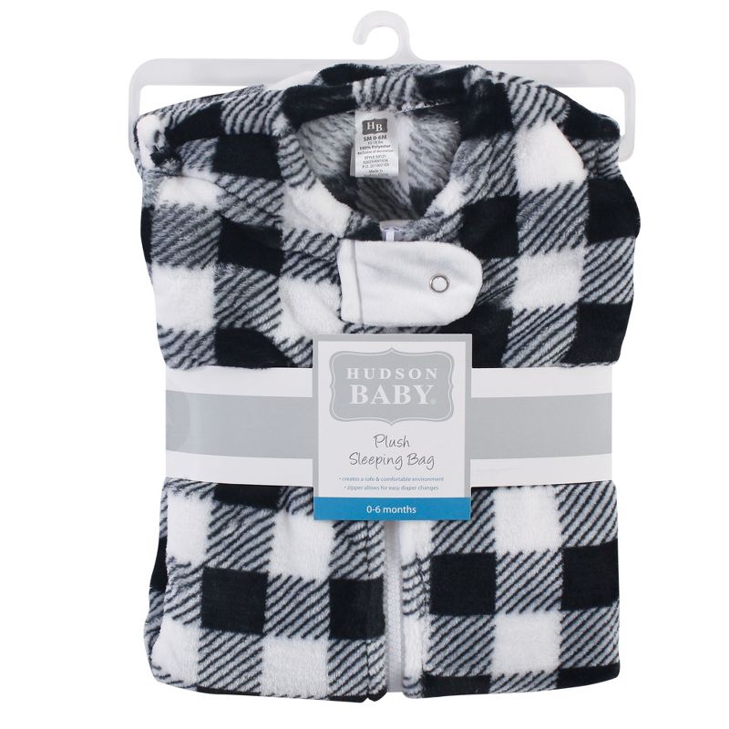 Hudson Baby Plush Sleeping Bag, Sack, Blanket, Black Plaid, 2 of 3