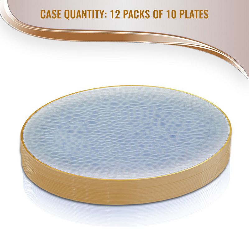 7.5" Clear Blue with Gold Rim Hammered Glass Disposable Plastic Appetizer/Salad Plates, 5 of 8