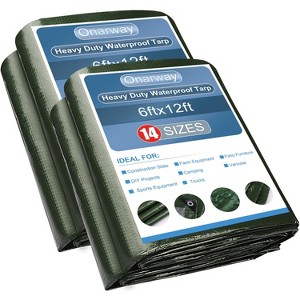 Onarway Waterproof Poly Tarps 2 Pack 10x10 FT, 6Mil Thick Green Tarpaulin with Grommets, Tarp Cover for Camping, Roof, Boat & Pool - 1 of 4