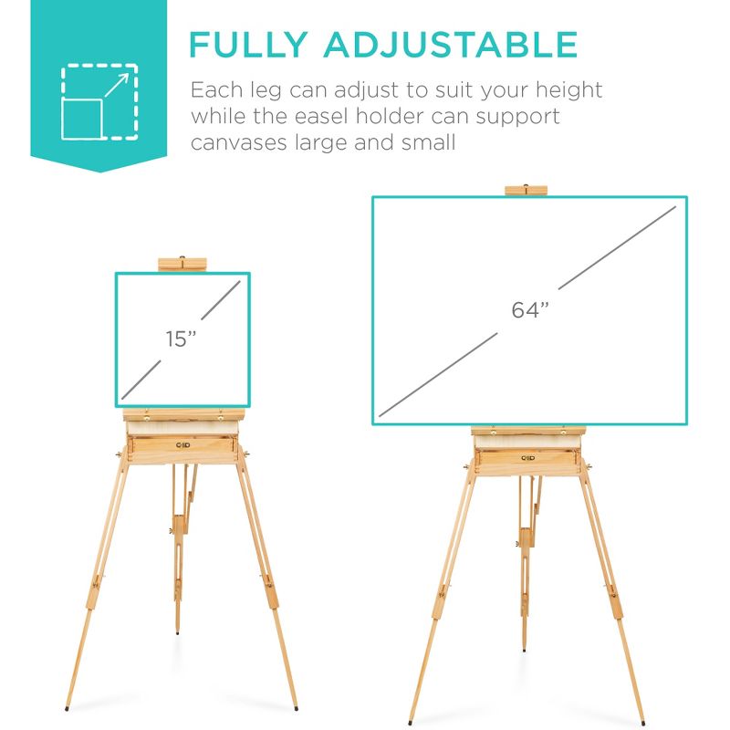 Best Choice Products French Easel, 32pc Beginners Kit Portable Wooden Adjustable Tripod  w/ Paint Supplies, 5 of 9