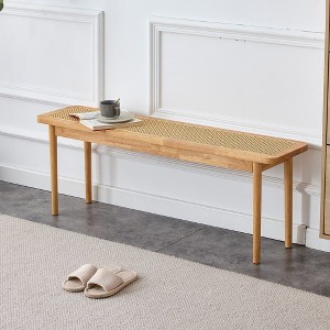 Wood Benches Simple Solid Wood Sleeper Chairs Rattan Woven Shoe Stool For Restaurants Living Rooms Hallways - 1 of 4