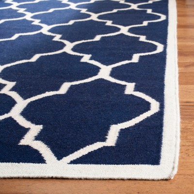 Navy and Ivory Geometric Handwoven Wool Runner Rug