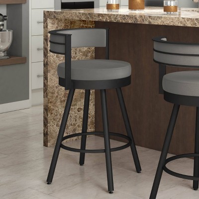 Eller 33.5" Modern Swivel Counter Stool in Taupe Grey Faux Leather