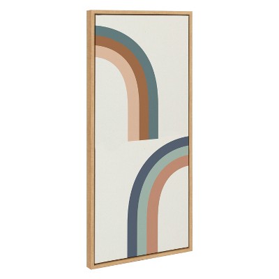 Sylvie Cheerful Rainbows Abstract Canvas Art Print with Natural Frame