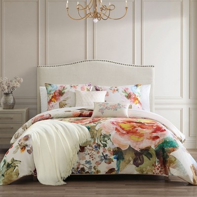 Bebejan Antique Flowers Ivory 100% Cotton Sateen 5 Piece Floral Reversible Comforter Set, All Season Bedding Set - Queen — фото 8