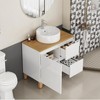 Gulches 31 in 1 Sink All-in-One Vanity Glossy White Bath Vanity with Natural Solid Wood Top Soft Close Handle-Free Round Ceramic Basin - 4 of 4