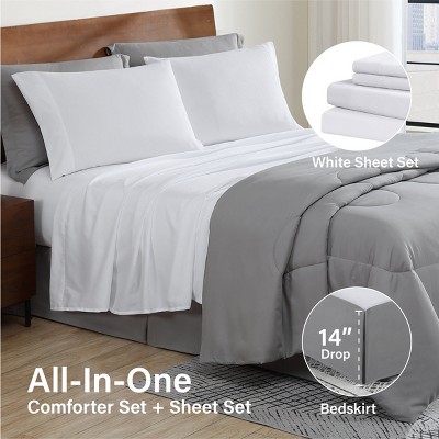 Swift Home 8PC Solid Microfiber Lightweight Bed in A Bag Complete Bedding Set (Comforter, Sheet Set, Bedskirt) - Taupe Queen - Bedding Essentials — фото 4