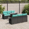 vidaXL Patio Sofa Set with Cushions Conversation Set 7 Piece Poly Rattan Acacia - Black - 2 of 4