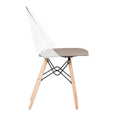 Soft Gray Clear Plastic and Wood Office Chair