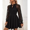 Womens Skater Lace Dress with Lace Sleeve  Ruffle Neck Lace Cocktail Dress Wedding Guest Party Dress Summer A-Line Mini Dress Flared Dress - 3 of 4