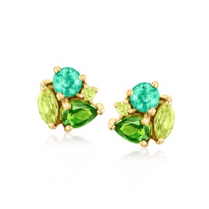Pure Collection by Ross-Simons 0.73 ct. t.w. Tonal Green Multi-Gemstone Earrings in 14kt Yellow Gold - 1 of 3