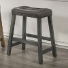 Rustic Wood Bar Stools with Upholstered Seats, Set of 2 - 26" Bar Stools - 2 of 4