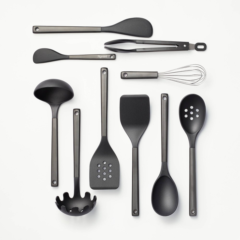 10pc Stainless Steel/Nylon Kitchen Utensil Set Black - Figmintâ„¢