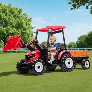 AMERLIFE 24V Kids Ride-On Tractor with Trailer & Front Loader, 3-in-1 Electric Construction Vehicle with Dual Motors, LED & All-Terrain Wheels - 1 of 4