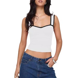 Women Summer Tank Tops Summer Cami with Wide Strap Sleevless Tank Tops Slim Fit Cropped Tank Tops Front Ruched Color Block Tank Tops - 1 of 4