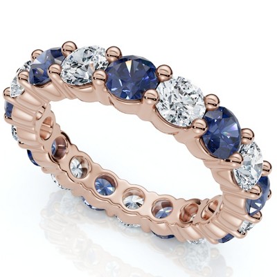 Pompeii3 3Ct Blue Sapphire & Diamond Eternity Ring 14k Gold Lab Created