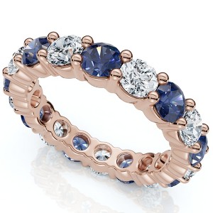 Pompeii3 3Ct Blue Sapphire & Diamond Eternity Ring 14k Gold Lab Created - 1 of 4