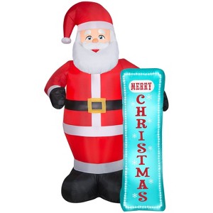 Gemmy Christmas Inflatable Santa with Sign, 7 ft Tall, Multi - 1 of 4
