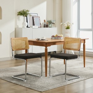 PAGED Dining Chairs Set of 2 Modern Living Room Chair with Rattan Back and Stainless Chrome Base, Velvet Accent Chair for Dining Room, Kitchen - 1 of 4