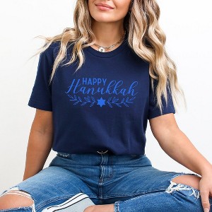 Simply Sage Market Women's Happy Hanukkah Blue Short Sleeve Graphic Tee - 1 of 3