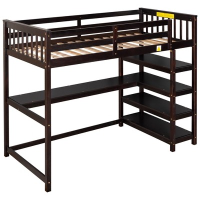 NicBex Full/Twin Loft Bed with Shelves and Under-bed Desk for Kids Teens Adults