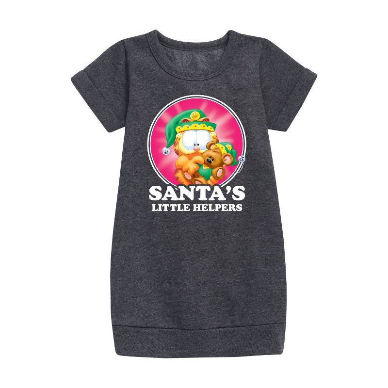 Girls' Garfield Santa's Little Helpers Short Sleeve Fleece Dress - Heather Gray/Dark Gray, 1 of 2