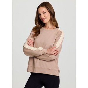 RBX Active Women's Ultra Lightweight Soft Cotton Blend French Terry Crewneck Sweatshirt with Crochet Trim - 1 of 4