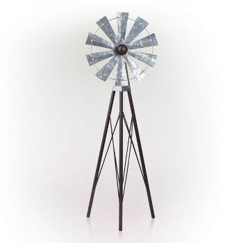 Rustic Bronze & Silver Metal Mini Windmill - Alpine Corporation