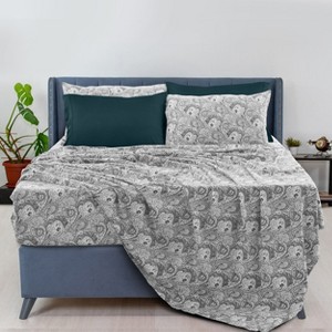 6 Piece Sheet Sets Paisley Printed Sheets Set Ultra Soft Deep Pocket Microfiber Bed Sheets - Lux Decor Collection - 1 of 4