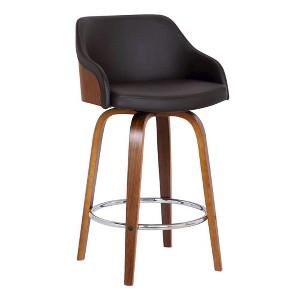 FurniFact,Swivel Counter Bar Stool with Walnut Wood Finish and Brown Faux Leather - 1 of 4