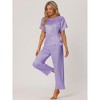 cheibear Women's Satin Summer Short Sleeves Sleepshirt with Pants Lounge Pajamas Sets - 2 of 4