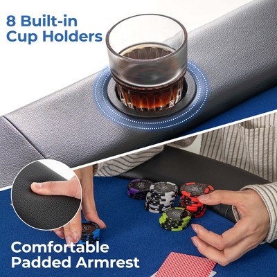 Black and Blue 72" Foldable Poker Table with Felt Surface and Leather Armrests