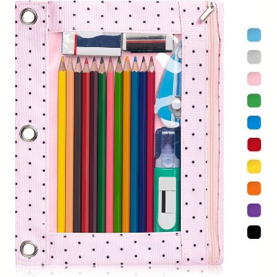 Paaaawaters Pencil Pouch for 3 Ring Binder, Large Pencil Case Pouch with 3 Reinforced Grommets, Pen Bag, Clear Window Pencil Case