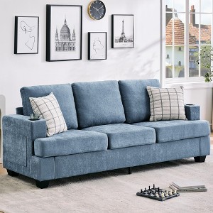 Modern 89 in 3-Seater Sofa for Living Room, Comfy Couches with Deep Seat,Chenille Couch with Cup Holders and Side Storage Pockets for Apartment Lounge - 1 of 4